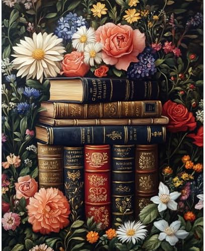 obterie Book Paint by Numbers Kit for Adults Beginner Flowers Oil Painting Kit Adult Paint by Number Kits on Canvas DIY Painting for Beginners Art by Numbers for Gifts Home Wall Decor 16x20 Inch
