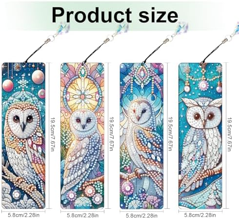 4-Piece DIY 5D Diamond Painting Bookmark Kits, Owl Special Shaped Crystal Rhinestones Book Marks, Handmade Diamond Art Bookmarks with Crystal Pendant Tassels, Decorative Craft Gift Set for Adults