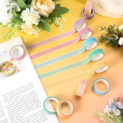 AnyDesign 12 Rolls Plaid Washi Tape Masking Tape Set, Colored Lace Gingham