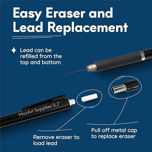 MozArt Mechanical Pencil 0.7mm Set 2x30 HB Lead & Eraser Pen Refills