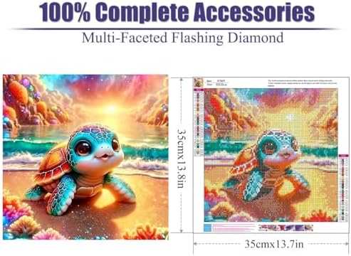AOSGEDY Adorable Sea Turtle Beach Diamond Painting Kits for Adults, 5D Seaside Sunset/Flowers Diamond Art Kits for Beginners, DIY Full Drill Paint with Diamond, Home Wall Decor 14 x 14 Inch