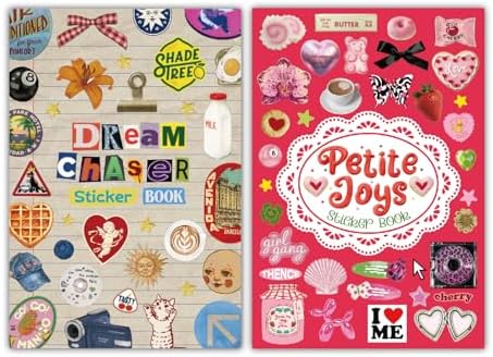 PRSTINCOL Vintage Sweetheart 2 in 1 Sticker Book Set, Includes Vintage and Sweetheart Each 30 Pages of Ephemera Stickers, Aesthetic Junk Journaling Supplies for Scrapbooking Adults,8.3 by 5.5 Inches