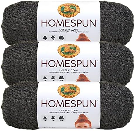 Lion Brand Yarn, Homespun Bulky Crochet Yarn, Black, 3 Pack