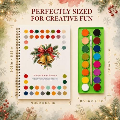 EIOLUIK Christmas Watercolor Workbook Set - 12 Paintings, 16 Paints, 3 Brushes