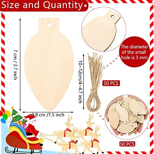 Queekay 50 Pcs Unfinished Wood Christmas Light Bulb Ornaments,Wood Color