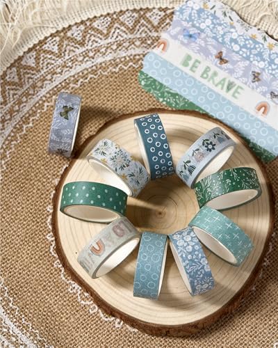 Boho Washi Tape Set 10 Rolls Cute Masking Graphic Floral Pattern Decorative Tapes for Arts, DIY Crafts, Journals, Planners, Scrapbook, Wrapping (Cool)