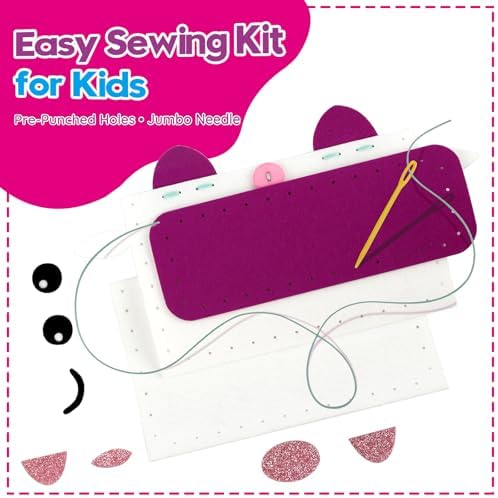 Sewing Craft Kit for Girls: DIY Felt Sewing Kit for Kids Ages 5-10, 7 Fun Projects with Stuffed Animals & Pillows, Learn to Sew Kit for Beginners, Ideal for Christmas & Birthday, Arts & Crafts Ideas
