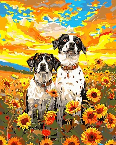 Yunnuo Dog Paint by Numbers Kit for Adults Beginners,Sunflower, 16X20 inch