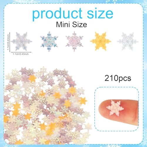 210pcs Mini Snowflakes, Resin Winter Miniature Snowflakes Ornaments