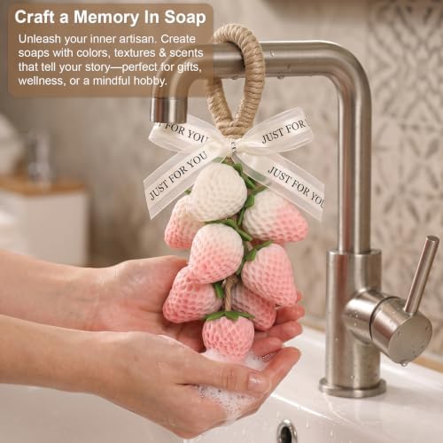 Silicone Strawberry Soap Mold Kit for DIY Soap Making, with Cotton Rope, Bow Ribbons, Leaf Stamper, Reusable Soap Making Supplies for Crafts, Gifts & Beginners