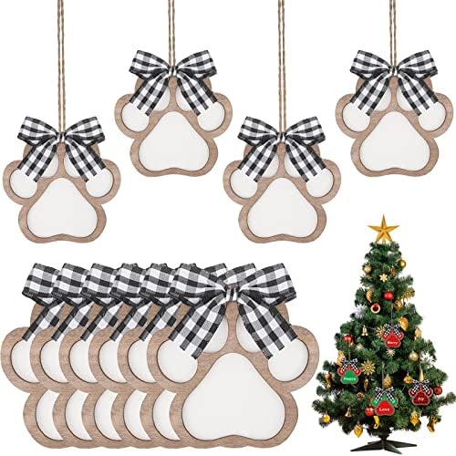 10 Pcs Dog Paw Christmas Ornament Pet Wooden Dog Paw Print Cutout