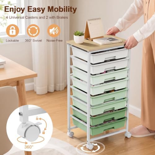 LEHOM Rolling Storage Cart with 8 Drawers, Utility Cart on Lockable Wheels