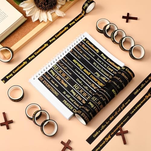 24 Rolls Christian Washi Tape Gifts, Gold Foil Black Religious