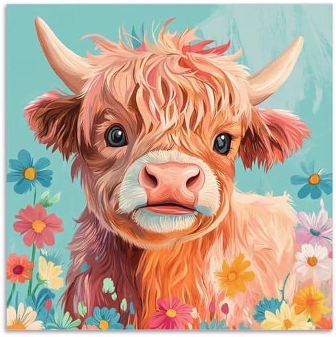 Highland Cow Diamond Art Kits for Adults Beginners 14x14 in, DIY Craft Gift