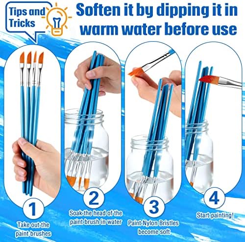Breling 10 Pcs Paint Angled Brush 1/4 Inch Dagger Brush with Long Handle Dagger Stripes for Acrylic Watercolor Oil Rock Painting Artist Halloween Face Body Nail Art