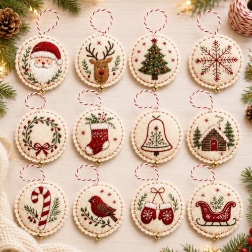 DIY Felt Christmas Ornament Kit,Hand Embroidery Christmas Ornaments kit