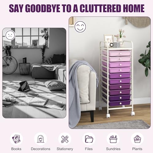 COSTWAY 10-Drawer Rolling Storage Cart, Utility Mobile Trolley