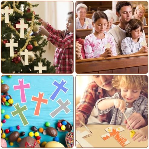 40Pcs Crosses Unfinished Wooden Gift Ornaments DIY Craft Activity Paintable Blank Natural Crosses Cutouts Hanging Wood Slices for Easter Sunday Kids Classroom Art Crafts Party Supplies