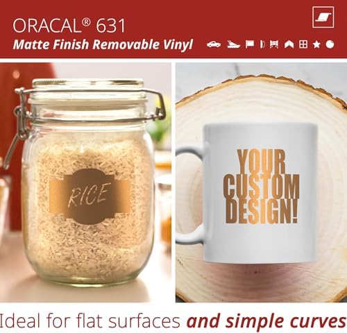 ORACAL 631 Matte Copper Vinyl Durable Roll Easy to Weed Permanent Adhesive Craft Vinyl for Plotting Machines, Decals & DIY Projects 12” x 15ft + Transfer Tape 12" x 24"