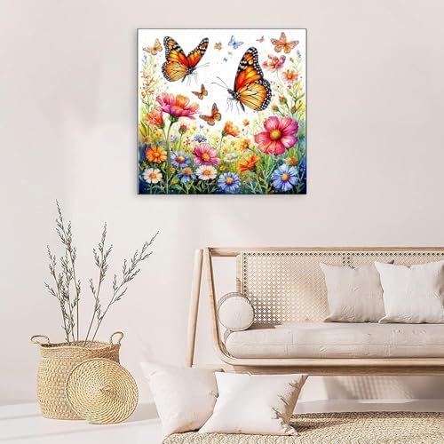 Accompany Wind Diamond Painting Kits for Adults, Butterfly Flower Diamond Art Kits for Beginners,5D Round Full Drill Diamonds Gem Art Crafts for Home Wall Decor Gifts 14x14 Inch