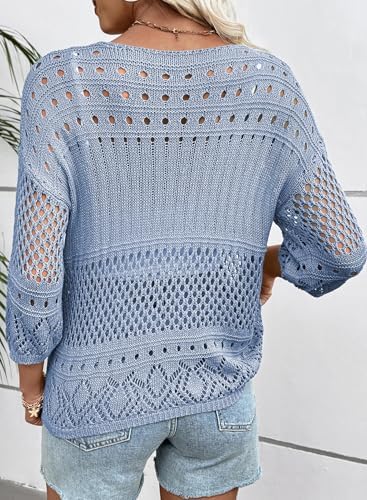 EVALESS Crochet Tops for Women Hollow Out Knit Sweaters