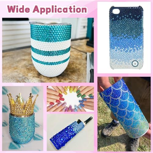 20000Pcs Blue Rhinestones for Bedazzling with B7000 Jewelry Glue, Resin Rhinestones for Crafting Crafts DIY, Bedazzler Kit Gems for Clothing Shoes Tumblers Fabric Nail Art Assorted Size 3/4/5/6mm