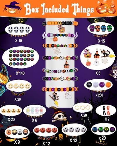 Taybonds Halloween Beads for Bracelet Jewelry Making Kit, Skull Polymer Clay Beads Pony Beads, Halloween Beads Charm for DIY Necklace Earrings, Gifts for Party