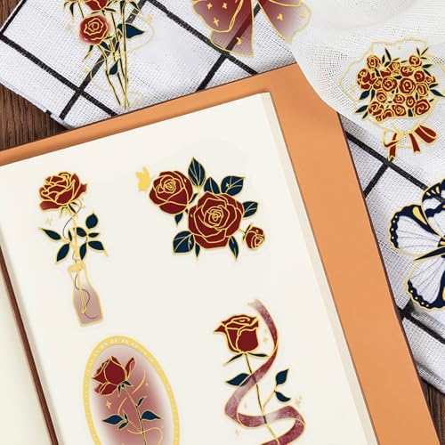50 Pcs Rose Gold Foil Stickers Vintage Waterproof for Journals