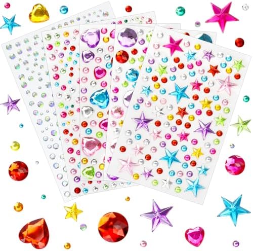 Gem Stickers Rhinestones for Crafts Scrapbook Supplies, Sparkling Cute Star Heart Round Small Stickers, Glitter Jewels Bedazzling Sticker Makeup, Diamond Art Kit DIY Decoration