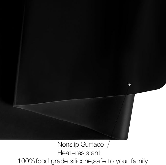 Large Silicone Mats for Kitchen Counter, 27.6 x 15.7'' Countertop Protector Mat Heat Resistant Mat for Air Fryer, Non-Slip Table Placemat for Kids, Nonstick Black Silicone Mat for Baking Pastry, 1Pcs