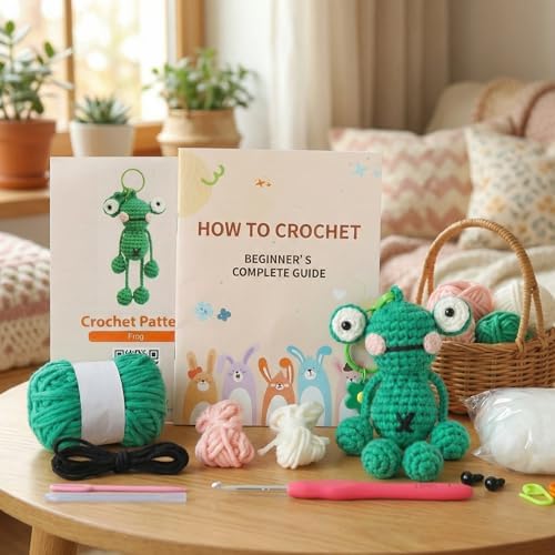 minimal beee Frog Crochet Kit for Beginners, Easy Yarn Video Tutorial