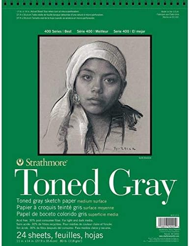 Strathmore 400 Series Wire Bound Toned Sketch Pad, 80 lb. Paper, 11 X 14 inches, Gray, 50 Sheets (412-111)