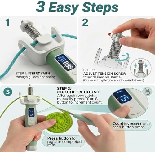 Crochet Tension Tool with Row & Stitch Counter, 2-in-1 Yarn Guide Regulator, Ergonomic for Arthritis Hands & Beginners, Left Right Handed Crochet Accessories