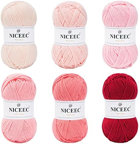 NICEEC 300g Soft Assorted Colors Yarn 100% Acrylic 870yds -Pink Series
