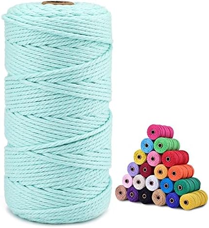 jijAcraft Macrame Cord,3mm x 328 Feet Cotton Macrame Cord,Colored Cotton Cord Macrame Supplies,Macrame Rope Craft Twine String for Macrame & Knitting,Plant Hangers,Wall Hanging,Craft (Sky Blue)