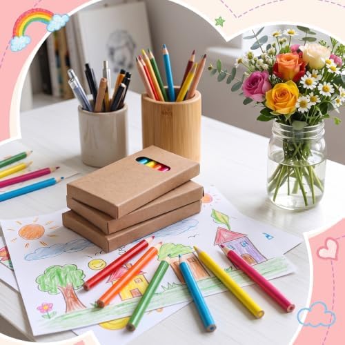 Ctosree 50 Packs Mini Colored Pencil Bulk 6 Per Box, Neon, 3.5''