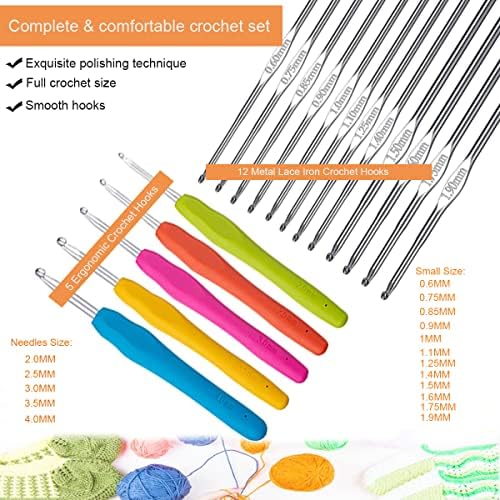 Mdoker 95pcs Knitting Needles Kit&Crochet Hooks Set 36 Straight Bamboo Knitting Needle 12 Small Size Lace Crochet Hook 5 Ergonomic Crochet Needles Knitting Set with Knitting Supplies&Accessories