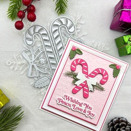 Lapoo Christmas Metal Cutting Die for Scrapbooking, 3D Backgrounds Frame Cutting Dies DIY Album Card Making Decor Paper Metal Die Cuts Party Wedding Decorations (Bow and Cane 4.2 x 3.9 in)