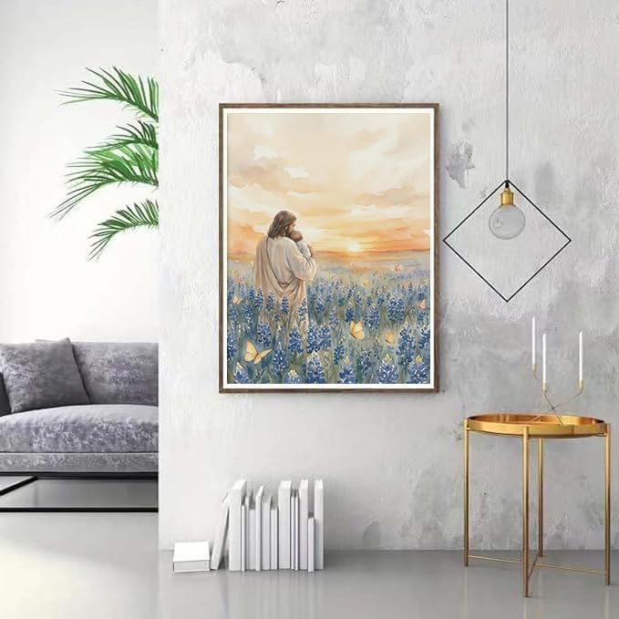 Religion Diamond Art Kits for Adults,Jesus Sea Flowers Diamond Painting