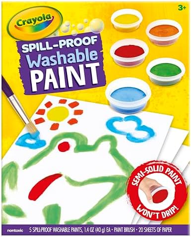 Crayola Spill Proof-Paint Set - Washable Paint for Kids, Includes Paint Brush & Paper, No Drip, Less Mess Arts & Crafts, Toddler Gift, Ages 3+ (Pack of 2)