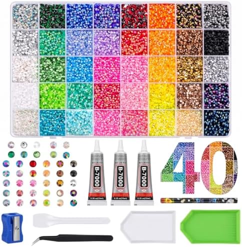 40000 Pcs Bedazzling Kit Resin Rhinestones Flatback Gems with Tool and Glue