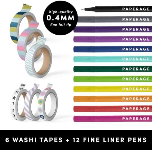 PAPERAGE Bullet Journal Kit, Dotted Journaling Set & Stationary Kit, Hardcover Dotted Journal Notebook (Raspberry), 12 fineliner Pens, 8 Sticker & 3 Stencil Sheets, 6 Washi Tapes