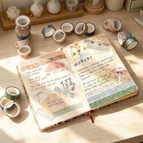 Aesthetics Washi Tape, 20 Rolls Aesthetic Decorative Foil Masking Tape Set with Gift Box, Decorative Tape for Bullet Journal, DIY Craft, Scrapbook Supplies