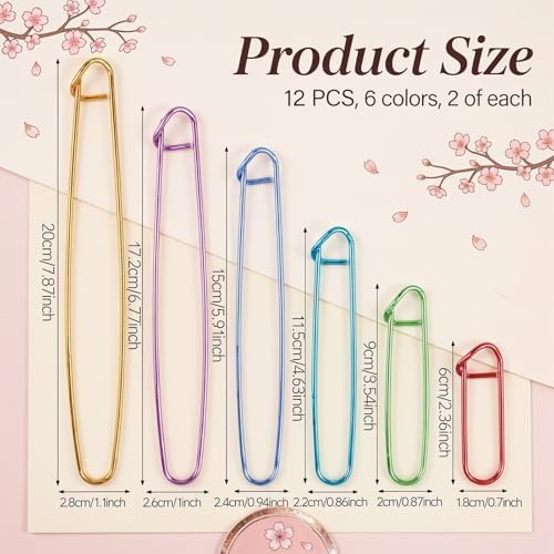 HJZHII 12Pcs Knitting Stitch Holder, 6 Sizes Colorful Crochet Stitch Holder