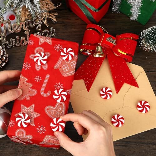 JUNEBRUSHS 1 Inch Candy Cane Christmas Decorations, 50 Pcs Plastic Fake Peppermint Candy Ornaments Red And White For Xmas Holiday Decor Party Favors Crafts