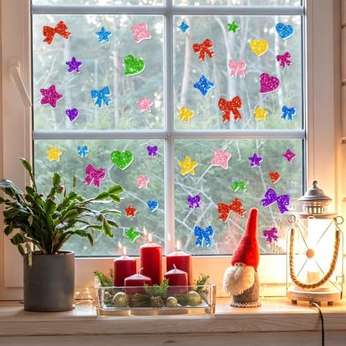 1000PCS Glitter Foam Stickers, Colorful Heart & Bow Stickers, Self-Adhesive Foam Stickers for Scrapbooking Greeting Cards Sweet Themed Party Decor Kids Art Projects & Holiday Supplies