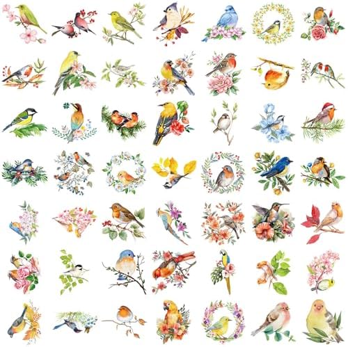50Pcs Vintage Stickers,Waterproof Transparent PET Aesthetic Decorative Sticker Scrapbooking Supplies for Adult Card Making Letters Planner Journaling Junk Journal DIY Water Bottles Art Craft,Bird