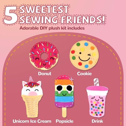 Cymbana Kids Sewing Kit, DIY Food Felt Plush Donuts, Ice Cream Kids Crafts