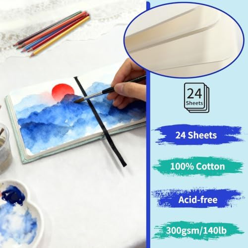 Mlife Square Watercolor Sketchbook,100% Cotton,300gsm/140lb,Acid-Free,Watercolor Journal for Artists Adults Students,4.7 * 4.7 Inches(Red Feather)