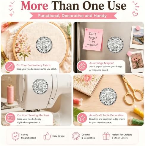 Needle Minder for Keeping Sewing & Embroidery Needles – Magnetic Needlepoint Holder, Cross Stitch Supplies – Secure & Decorative Needle Minders for Stitching & Crafting (Weird Girls Club)